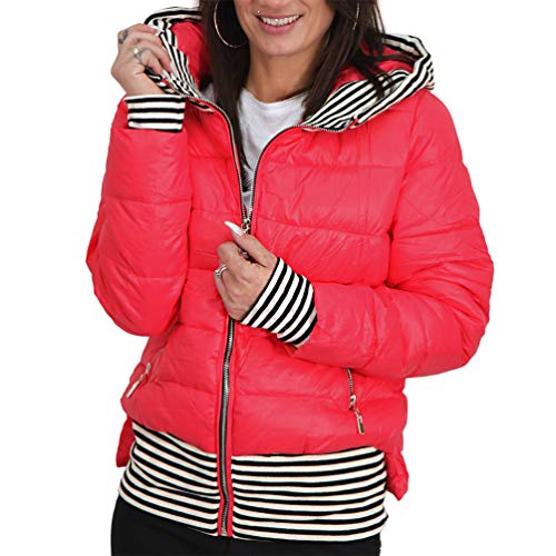 B.F Thermo Stepp Jacke Winter Damen Teddyfell Innenfutter warm Daunenoptik Streifen YB701 (Rot, XS 34) von B.F