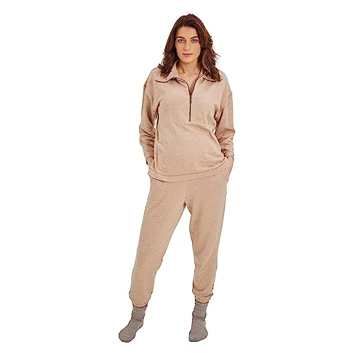 BABA WEST Bequeme Schwangerschafts-Loungewear aus Bio-Baumwolle - Camel Zweiteiliger Schwangerschafts-Loungesuit, camel, 36 von BABA WEST