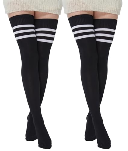 BABAHU Extra lange Overknee-Socken für Damen, Baumwolle, gestreift, Z-Schwarz, 2 Stück, One size von BABAHU