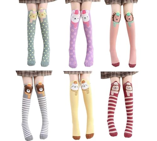 BABAHU Kniehohe lange Socken für Mädchen, 6 Paar, lustiges Tiermuster, groß, verrückt, niedlich, Mädchen, Geschenk, Stiefel, lustige Kindersocken, Einheitsgröße, S-001, 3-12 Jahre von BABAHU