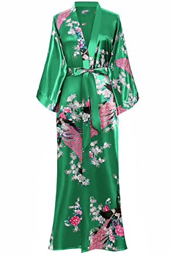 BABEYOND Damen Kimono Kleid Pfauenmuster Blumen Lang, grün, One size von BABEYOND