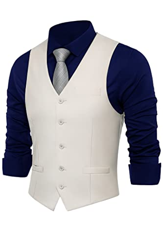 BABEYOND Herren Formal Suit Vest Slim Fit Weste Business Weste für Anzug Smoking, Beige, X-Large von BABEYOND