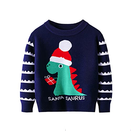 BABSUE Kinder Rundhals Christmas Sweater Pullis Jungen Weihnachten Elch Dinosaurier Weihnachtspullover Strickjacken Winter Langarm Sweater Sweatshirt Pulli von BABSUE