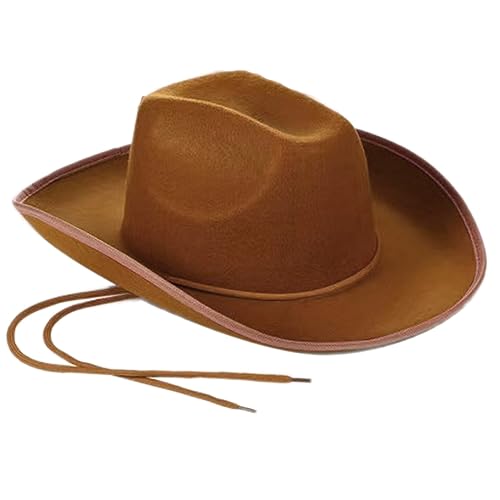 BABYVIVA Cowboyhut, leicht, einfarbig, Fedora-Hüte für Damen und Herren, dicker Stoff, Cowboy mit Krempe, Western-Filz, lässige Hüte, braun, Cap circumference 58 von BABYVIVA