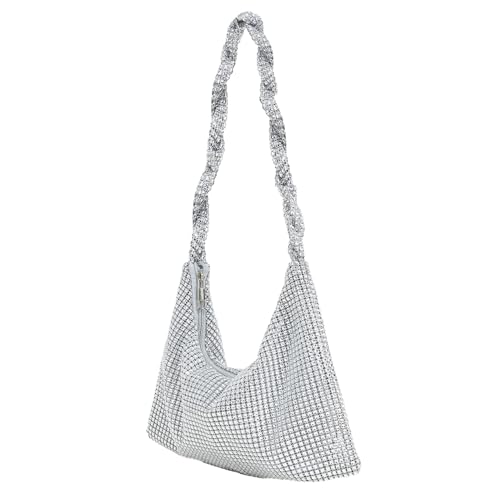 BABYVIVA Elegante Damen-Umhängetasche, Handtasche mit glänzenden Edelsteinen, modische Umhängetasche, Unterarmtasche, Geschenk für Mädchen und Frauen, silber, 29.5*20*1cm von BABYVIVA