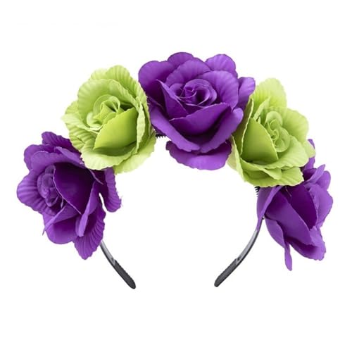 BABYVIVA Haarreif, realistisches Blumen-Stirnband, böhmische Krone, Kopfschmuck, bunte Rose, Haarband, Damen, Hochzeit, Party, Bühnenzubehör von BABYVIVA