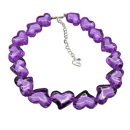 BABYVIVA Halsketten für Frauen, Acryl-Herz-Perlen-Halskette, modisches Kristall-Herz-Choker-Halsband, Halskette, Valentinstag, Schmuck, Geschenk für Frauen und Mädchen, As shown in the figure, Acryl von BABYVIVA