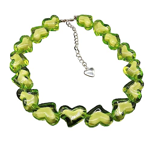 BABYVIVA Halsketten für Frauen, Acryl-Herz-Perlen-Halskette, modisches Kristall-Herz-Choker-Halsband, Halskette, Valentinstag, Schmuck, Geschenk für Frauen und Mädchen, As shown in the figure, Acryl von BABYVIVA