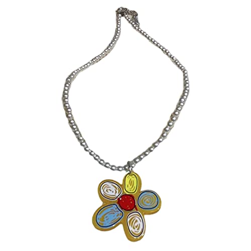 BABYVIVA Halsketten für Frauen, Graffiti-Blumen-Anhänger, Halsketten, Graffiti-Blumen-Anhänger, Choker, Acrylmaterial, Anhänger-Halsketten, Party-Schmuck, Geschenk, Length about 40cm/ pendant von BABYVIVA