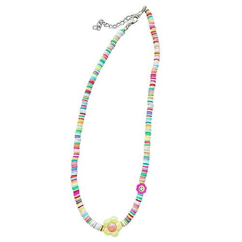 BABYVIVA Halsketten für Frauen, Regenbogenfarben, Blumen-Anhänger, Halskette für Frauen, Bohemia, Perlenkette, Choker, Dopamine, Halskette, süßer Schmuck, Geschenk, 45+5cm, Polymer-Ton von BABYVIVA