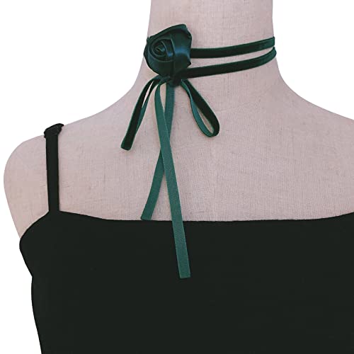 BABYVIVA Halsketten für Frauen, Rosenblüten, Spitze, Choker, Halskette, Damen, Mädchen, Gothic, Halloween, Festival, Satin-Blume, Choker, sexy Halsband, Schmuck, Samt + Satinblumen von BABYVIVA