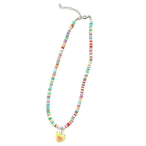 BABYVIVA Halsketten für Frauen, auffällige Perlenkette, bunte Dopamine-Halskette, Regenbogenfarben, Herz-Anhänger, Choker-Schmuck für Damen, 45+5cm, Polymer-Ton von BABYVIVA