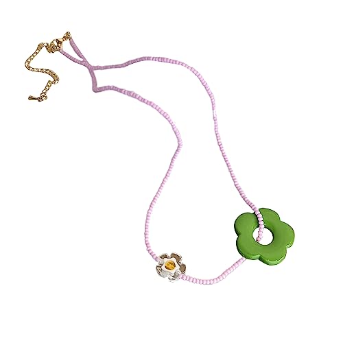 BABYVIVA Halsketten für Frauen, böhmische Perlen-Halskette, Sommer-Reisperlen-Blumen-Halskette, Hawaii-Strand-Halskette, Schmuck, geeignet für Damen und Mädchen, As shown in the figure, Harz von BABYVIVA