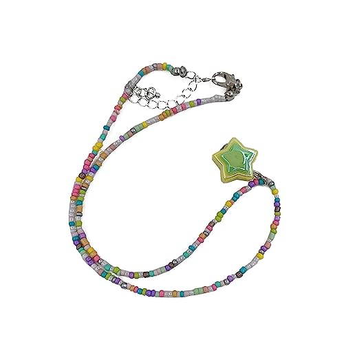 BABYVIVA Halsketten für Frauen, koreanischer mehrfarbiger Stern-Anhänger, Halskette, Bohemian-Halsschmuck, Ornament, Halsband, Halskette, Perlen, Choker-Kette für Mädchen, 36 cm, Perlen/Perlen von BABYVIVA