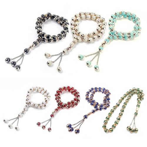 BABYVIVA Halsketten für Frauen, modische Gebetskette aus Kunstharz, 33 Körnungen, muslimische Mode, Rosenkranz, Islam, Sorgenperle, Gebet, Religion, Anbetungszubehör, Each side is 23cm long, Harz von BABYVIVA