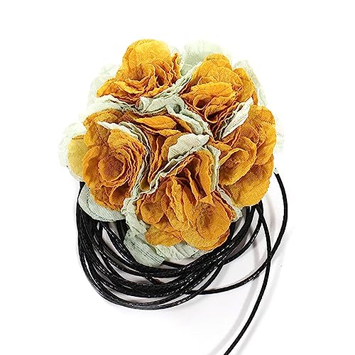 BABYVIVA Halsketten für Frauen, schicke Stoffblumen-Halskette und Taillenkette, lange Schnürung, Seilkette, Halsband für Frauen, handgefertigte Rosenketten, 168cm, Stoff von BABYVIVA