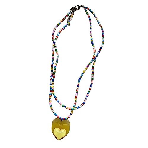 BABYVIVA Halsketten für Frauen, süße Herz-Anhänger, Halskette, eleganter Choker, handgefertigt, bunte Perlen-Charm-Halskette, Halskette, Modeschmuck, About 42cm, Acryl von BABYVIVA