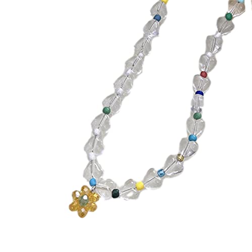 BABYVIVA Halsketten für Frauen, süße Sommer-Perlen-Halskette, Blumen-Charm, Choker, handgefertigter Halsschmuck, künstliches Kristallmaterial, Partyschmuck, 38 cm, Kristall von BABYVIVA