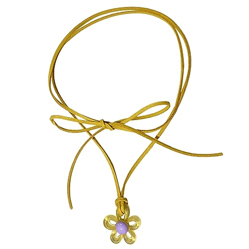 BABYVIVA Halsketten für Frauen, verstellbare Kette, bunter Blumenanhänger, Halskette, Pflaumenblüte, Choker, Jahrestag, Schmuck, Y2K-Halskette, zum Binden, Choker, 140-150 cm , Acryl von BABYVIVA