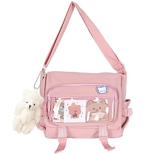 BABYVIVA Harajuku Umhängetaschen für Damen, Patchwork-Handtaschen, Umhängetaschen, Einkaufstaschen, Kuriertasche, Schulbuchtasche, Pink Send Bear Penda, 33*24*10cm BABYVIVA Harajuku Umhängetaschen für Damen, Patchwork-Handtaschen, Umhängetaschen, Einkaufstaschen, Kuriertasche, Schulbuchtasche, Pink Send Bear Penda, 33*24*10cm von BABYVIVA