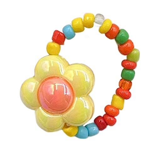 BABYVIVA Ringe für Frauen, handgefertigt, bunte Rocailles-Perlen, süße Blume, elastisch, modisch, stapelbar, Knöchelringe, Party, Strandschmuck, Size adjustable, Meter-Perlen von BABYVIVA