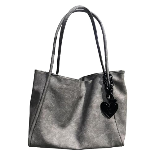 BABYVIVA Schultertasche für Damen, einfarbig, große Kapazität, Einkaufstasche für Mädchen und Frauen, Ledertasche, grau, Reference picture information von BABYVIVA