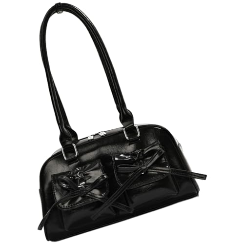 BABYVIVA Schultertasche für Damen, mit Schleife, einfarbig, Achseltasche für Mädchen, Damen, modische Taschen, Lederhandtasche, Schwarz , As shown in the picture (error 1-3cm) von BABYVIVA