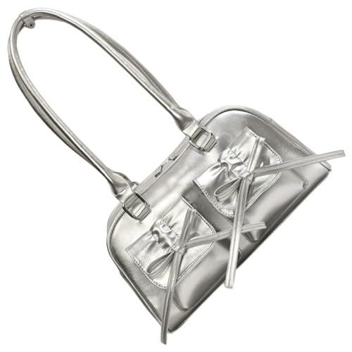 BABYVIVA Schultertasche für Damen, mit Schleife, einfarbig, Achseltasche für Mädchen, Damen, modische Taschen, Lederhandtasche, silber, As shown in the picture (error 1-3cm) von BABYVIVA