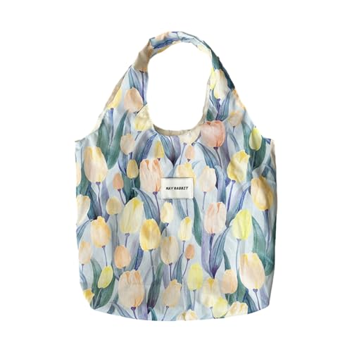 BABYVIVA Tasche für Damen, 2023, Einkaufstasche, Handtasche, Tulpenmuster, modische Umhängetasche, große Kapazität, Einkaufstasche für Mädchen und Frauen, blau, Reference picture information von BABYVIVA