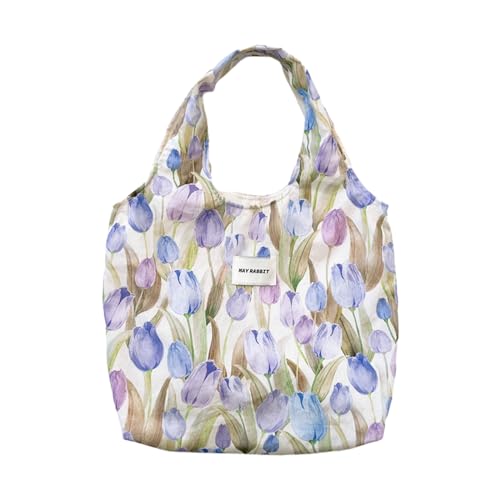 BABYVIVA Tasche für Damen, 2023, Einkaufstasche, Handtasche, Tulpenmuster, modische Umhängetasche, große Kapazität, Einkaufstasche für Mädchen und Frauen, violett, Reference picture information von BABYVIVA