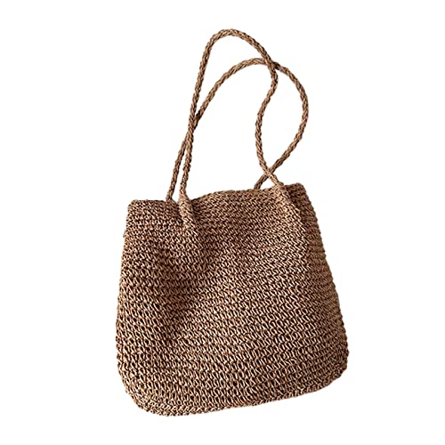 BABYVIVA Tasche für Damen, 2023 neue Eimertaschen, Stroh, gewebt, modische Tasche, Freizeit, Reisen, Urlaub, Rattan, Sommer-Strand, Schultertasche für Frauen und Mädchen, coffee, As shown in the von BABYVIVA