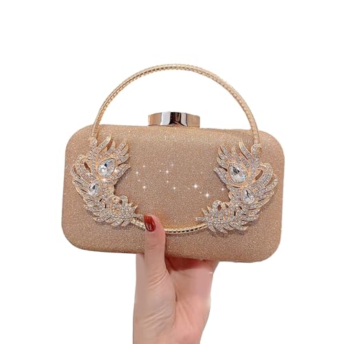 BABYVIVA Tasche für Damen, Abend-Clutch, Glitzer-Handtasche, elegante Clutch, Geldbörse, Kettenriemen, Schultertasche, Party, Hochzeit, Geldbörse, Clutch-Tasche, gold, 19*11*4cm von BABYVIVA