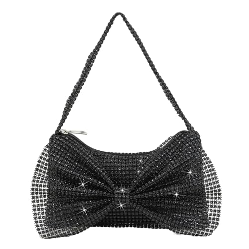 BABYVIVA Tasche für Damen, Abend-Clutch, Luxus-Strass, Handtasche, Box, Tasche, Schleife, Umhängetasche, Party, Hochzeit, Geldbörse, Mädchen, Schwarz , 24.5*1*14cm von BABYVIVA