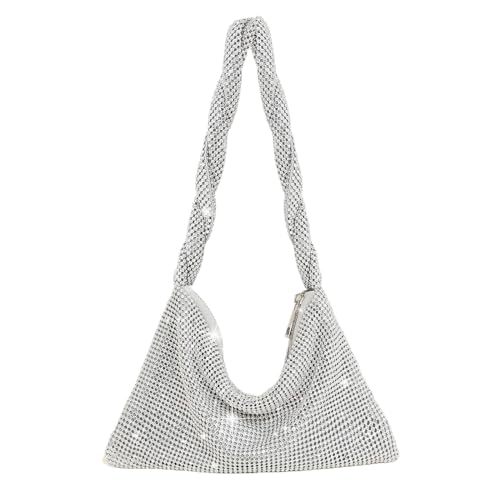 BABYVIVA Tasche für Damen, Abend-Handtasche, modisch, Strass, Clutch, Geldbörse, Trend, Umhängetasche, Persönlichkeit, Unterarmtasche für Party, Hochzeit, silber, 25.5*10.3cm von BABYVIVA