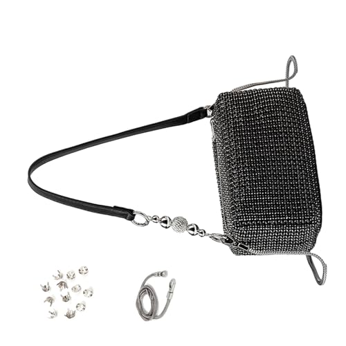 BABYVIVA Tasche für Damen, Abendtasche, modische Strass-Geldbörse, trendige Schultertasche, Crossbody-Tasche, Mädchen, passend für Partys, Schwarze drei Perlen, 18*10*8cm von BABYVIVA