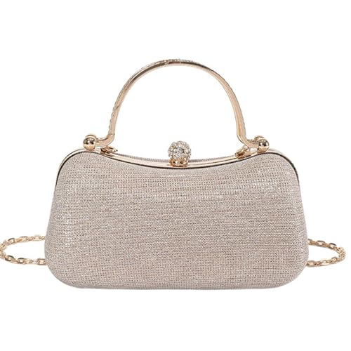 BABYVIVA Tasche für Damen, Abendtasche mit Strasssteinen und Kristallverschluss, Umhängetasche mit Kette, Tragegriff oben, PU-Leder, kleine Handtasche für Hochzeit, gold, 20*10*8cm von BABYVIVA