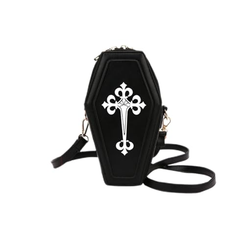 BABYVIVA Tasche für Damen, Retro, Gothic, Umhängetasche, Halloween, Handtasche für Kreuz, Crossbody-Tasche, Sarg-Form, Geldbörsen für Frauen und Mädchen, Themenparty, violett, 77x22x8cm von BABYVIVA