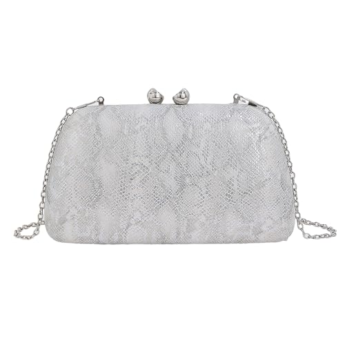 BABYVIVA Tasche für Damen, Schlangen-Druck, PU-Leder, Handtasche, Crossbody-Tasche, Abendtasche, Geldbörse mit Schulterkette, perfekt für formelle Veranstaltungen und Partys, silber, 19x3x11cm von BABYVIVA