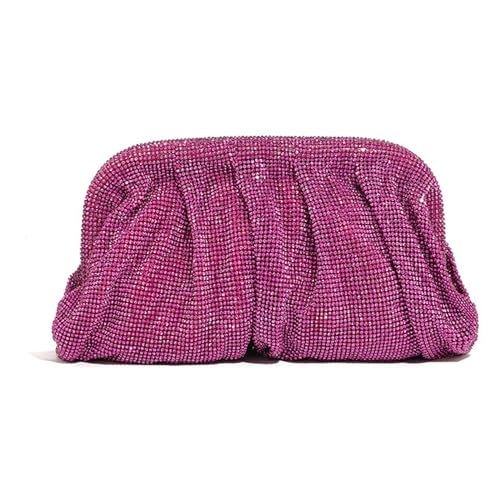 BABYVIVA Tasche für Damen, Strass-Abendtasche, plissiert, für Party, Bankett, Hochzeit, Clutches für Frauen, Mädchen, Cocktail, Crossbody-Tasche, magenta, 24*12*9cm von BABYVIVA