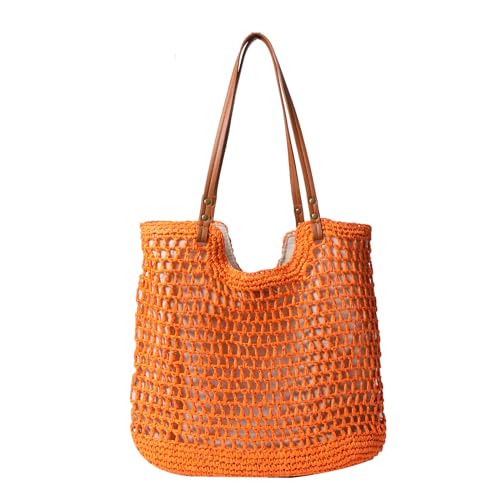 BABYVIVA Tasche für Damen, Stroh-Umhängetasche, große Kapazität, Hobo-Tasche, handgefertigt, Handtasche, Geldbörse, Mädchen, modisch, Urlaubstasche, ausgehöhlt, Strandtasche, Orange, As shown in the von BABYVIVA