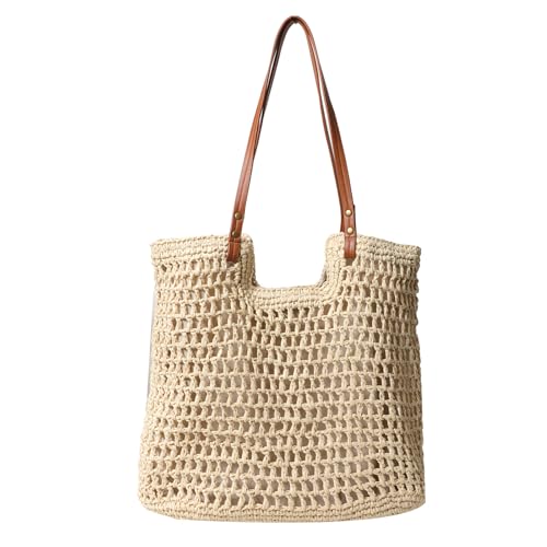 BABYVIVA Tasche für Damen, Stroh-Umhängetasche, große Kapazität, Hobo-Tasche, handgefertigt, Handtasche, Geldbörse, Mädchen, modisch, Urlaubstasche, ausgehöhlt, Strandtasche, beige, As shown in the von BABYVIVA