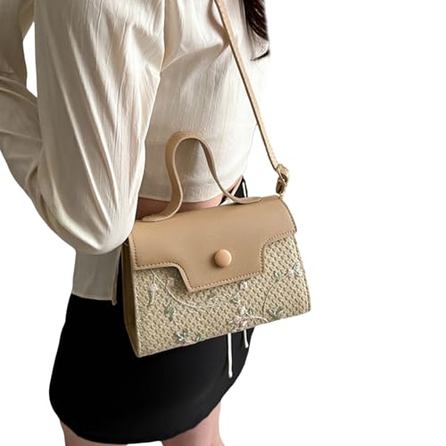 BABYVIVA Tasche für Damen, Strohtasche für Damen und Mädchen, handgefertigt, Strandtasche, Umhängetasche, geeignet für verschiedene Anlässe, khaki, As shown in the picture (error 1-3cm) von BABYVIVA