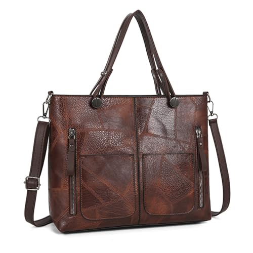 BABYVIVA Tasche für Damen, Vintage-Stil, PU-Leder, Doppeltasche, Handtasche mit Tragegriff oben, einfarbig, großes Fassungsvermögen, Umhängetasche, Geldbörse, dunkelbraun, As shown in the picture von BABYVIVA