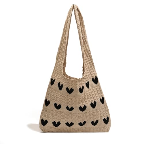 BABYVIVA Tasche für Damen, ästhetische süße Herz-Strick-Umhängetasche, große Kapazität, Unterarm-Handtasche, leicht, gehäkelt, Strand, Crossbody-Tasche, gelb, As shown in the picture (error 1-3cm) von BABYVIVA