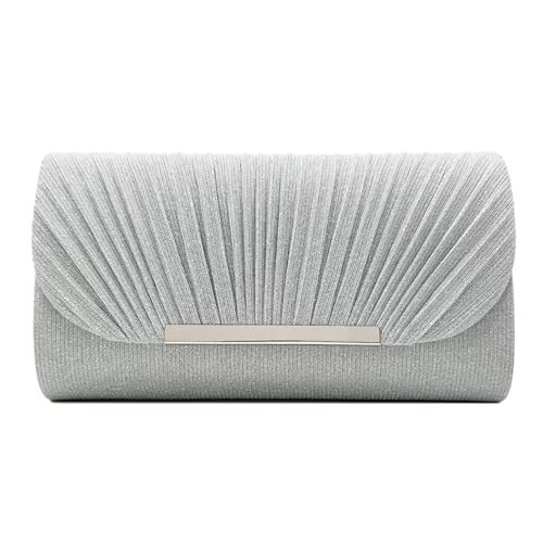 BABYVIVA Tasche für Damen, elegante Abendtasche, Clutch, Geldbörse für Damen, Braut, Hochzeit, Abschlussball, Party, Schultertaschen mit abnehmbarer Kette, silber, 23*12.5*5cm von BABYVIVA