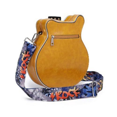 BABYVIVA Tasche für Damen, kleine Schultertaschen, kreative Gitarrenform, Crossbody-Tasche, Reißverschluss, PU-Tasche für Mädchen, Damen, verstellbarer Schultergurt, gelb, As shown in the picture von BABYVIVA