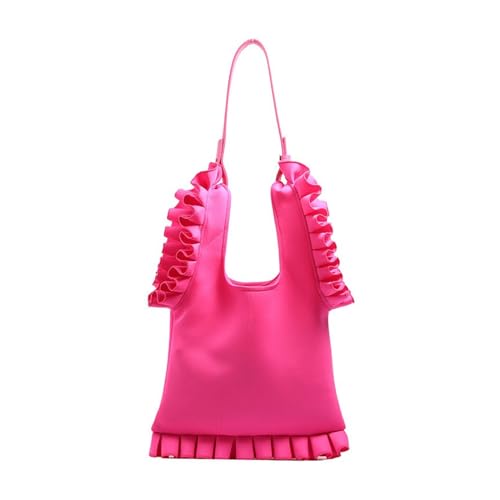 BABYVIVA Tasche für Damen, koreanischer Stil, modisch, plissiert, Rüschenbesatz, Unterarmtasche, helle Farbe, großes Fassungsvermögen, Schultertasche, Handtasche, Geldbörse, hot pink, As shown in the von BABYVIVA