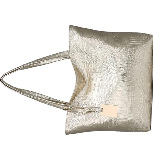 BABYVIVA Tasche für Damen, modische Damen-Handtasche, glitzernd, metallisch, PU-Leder, große Umhängetasche, lässig, Vintage-Stil, Alligator-Muster, große Kapazität, Handtasche, gold, 40*30*10cm von BABYVIVA