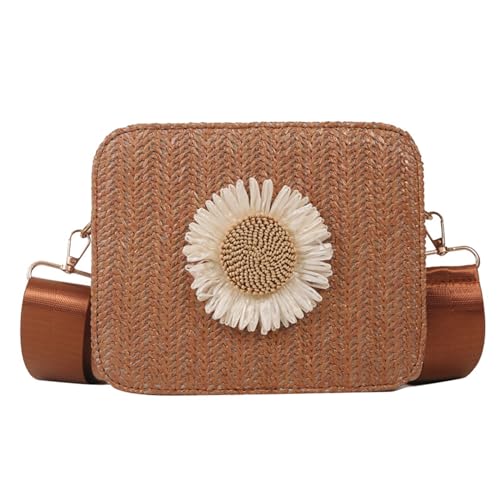 BABYVIVA Tasche für Damen, tragbare Strohtasche mit schönem Blumenmuster, böhmische Schultertaschen, leicht und einfach zu transportieren, Crossbody-Geldbörse, braun, As shown in the picture (error von BABYVIVA