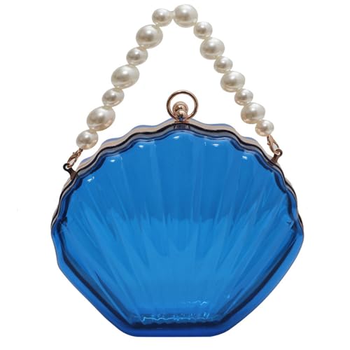 BABYVIVA Tasche für Damen, transparente Umhängetasche, modische Perlen, Kette, Crossbody-Tasche, Acryl, klare Muschel-Handtasche, Geldbörse, weibliche Kuriertasche, blau, 20*17*7cm von BABYVIVA